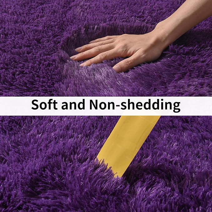 Fluffy Shag Runner Rugs for Bedroom Hallways, 2x8 Purple Washable | Non Slip - Image 5