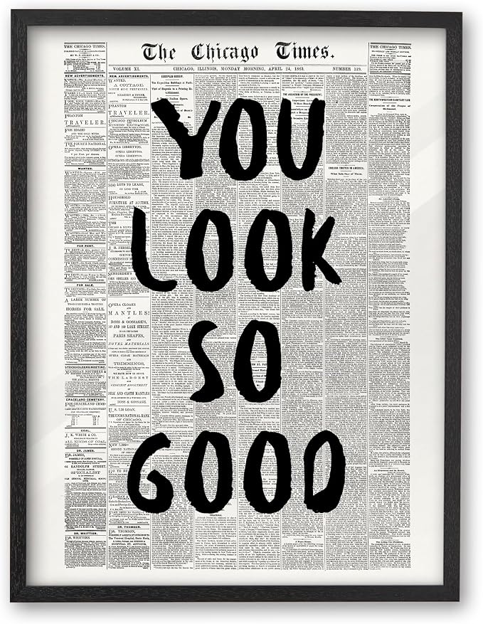 iHery 8x10in You Look So Good Framed Newspaper Wall Art | Premium Black OAK by iHery