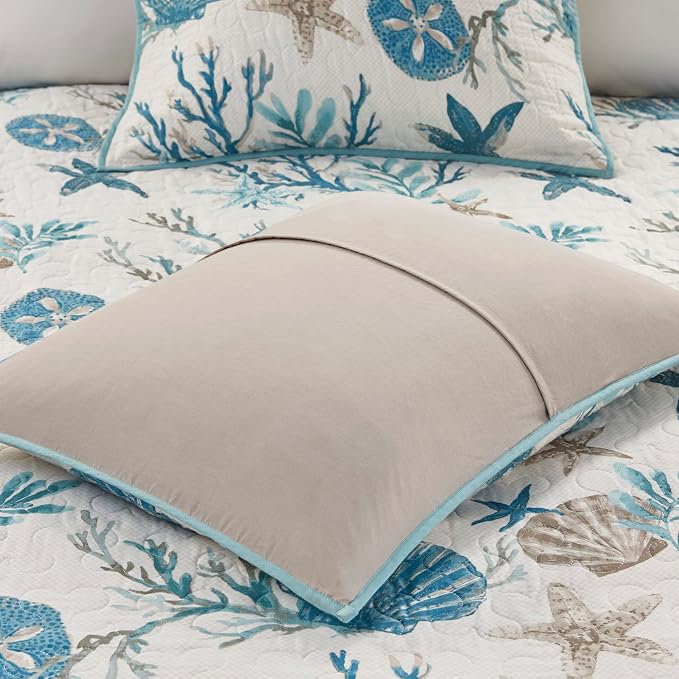 Madison Park Cotton Coastal Starfish Aqua Queen Quilt Set, Down Alternative - Image 5