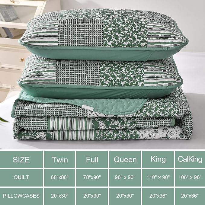 Mybedsoul Green Quilt Set Twin Size Dorm Bedding, Patchwork Bedding Set | Soft - Image 7