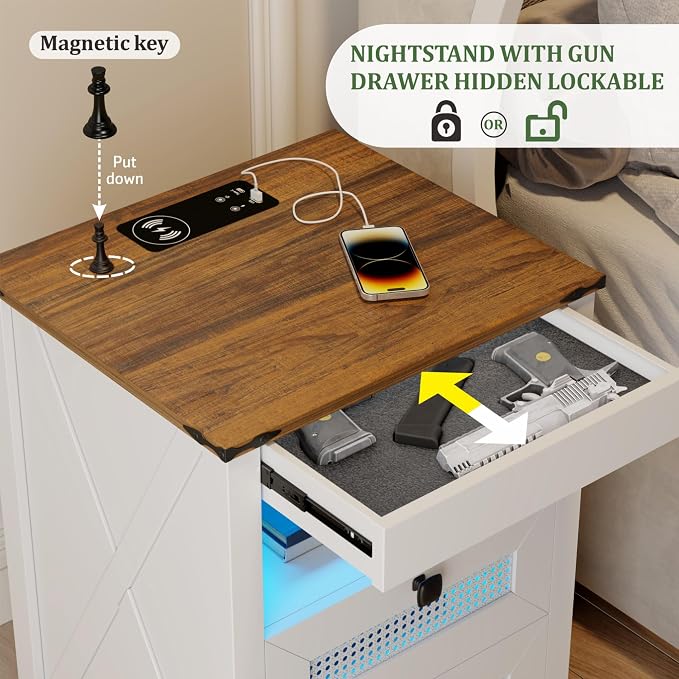 LED Nightstand with Gun Drawer & Charging Station | Human Sensor Lights - Image 3