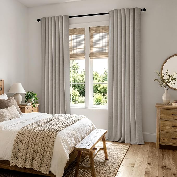 MIULEE 100% Blackout Linen Curtains 42 x 90 Inch Pebble Taupe 2 Panels | - Image 8