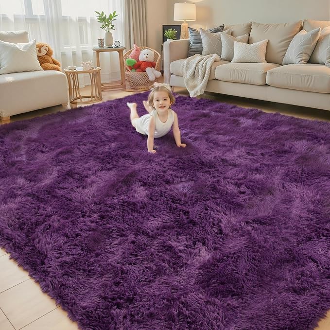 5x8 Grape Purple Shag Area Rug for Living Room, Fluffy Plush Carpet | Non-Slip by Junhejiamei