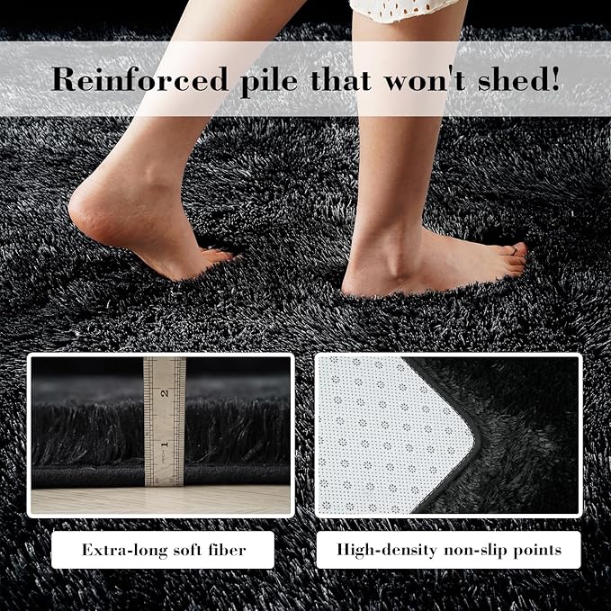 Black 3x7 Area Rugs for Bedroom, Fluffy Shag Rug Small Rug Bedroom Carpet | - Image 6
