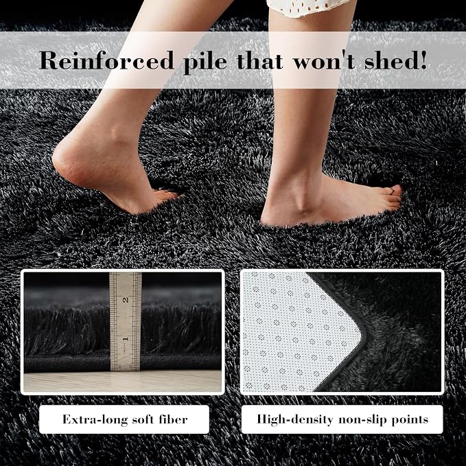 Black 3x5 Area Rugs for Bedroom, Fluffy Shag Rug Small Rug Bedroom Carpet | - Image 6