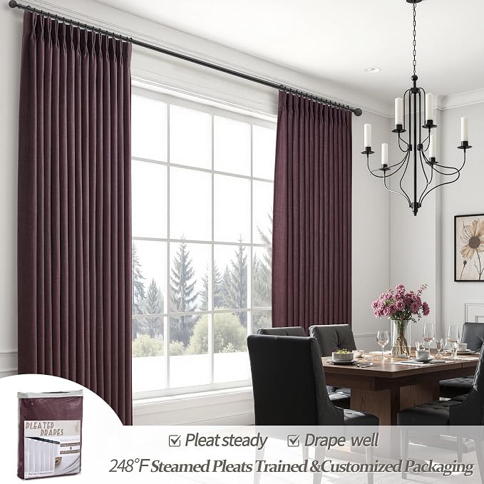 Dark Purple Blackout Pinch Pleated 84 Inch Bedroom Curtains 2 Panels Set - Image 6