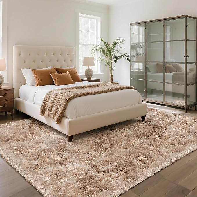 Mottled Beige 10x14 Area Rugs for Living Room, Fluffy Shag Rug Large Carpet | - Image 3