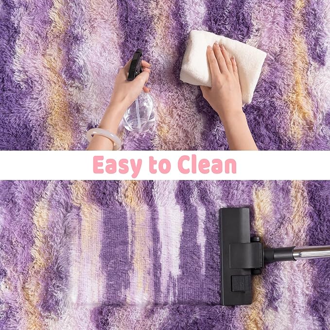 Soft Runner Rugs for Bedroom Hallways, 2x5 Abstract Purple Fluffy Shag Throw - Image 6