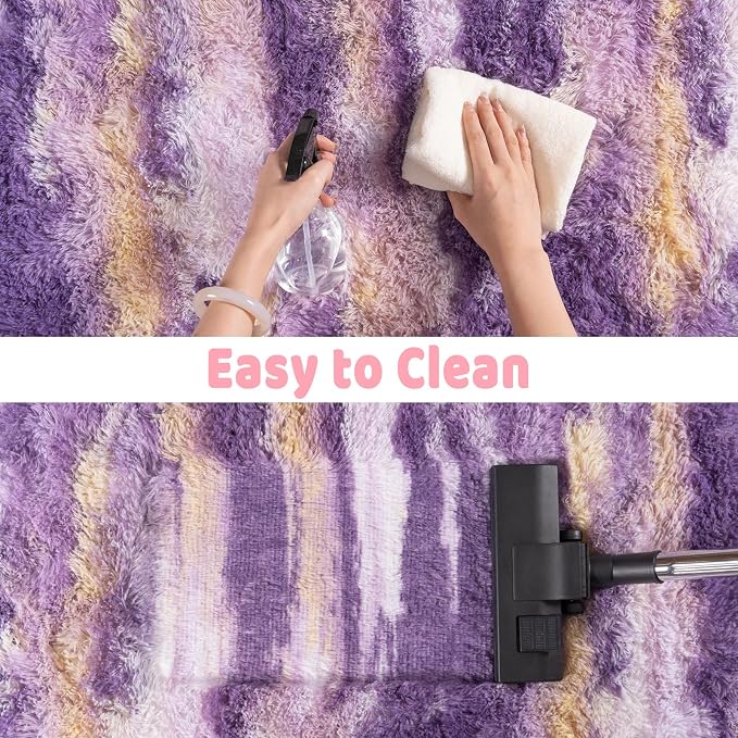 Soft Runner Rugs for Bedroom Hallways, 2x6 Abstract Purple Fluffy Shag Throw - Image 6