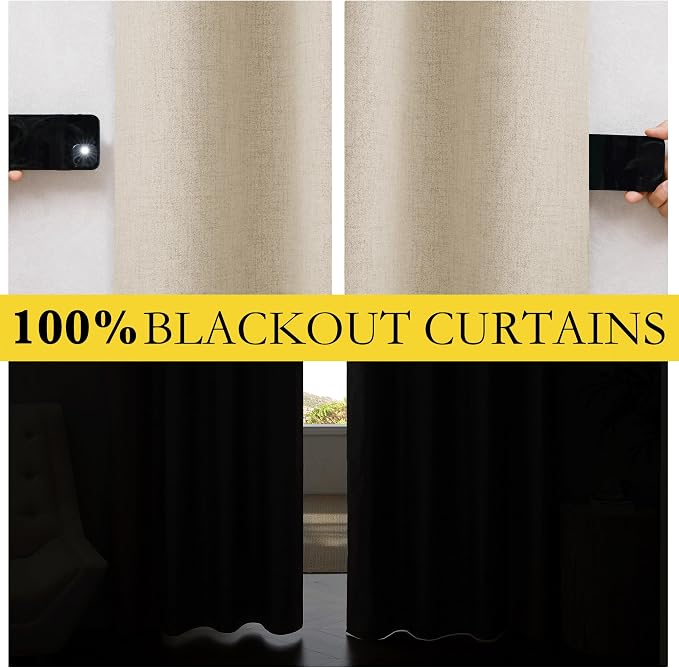 NICETOWN Cream 100% Blackout Linen Curtains 63 inch Long Burg - Image 4