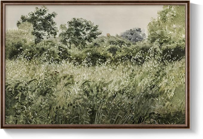 Large Framed Vintage Wall Art, Modern Farmhouse Green Botanical Landscape - Image 8