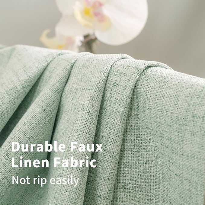 YoungsTex Light Sage Green Linen Blackout Curtains 48 inch Length - Image 5