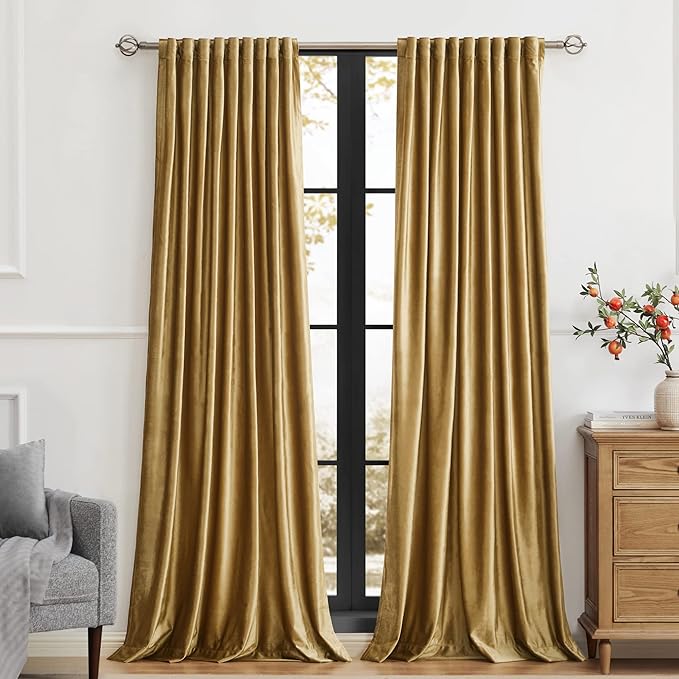 Luxury Gold Velvet Curtains 108 inch Length by PRIMROSE