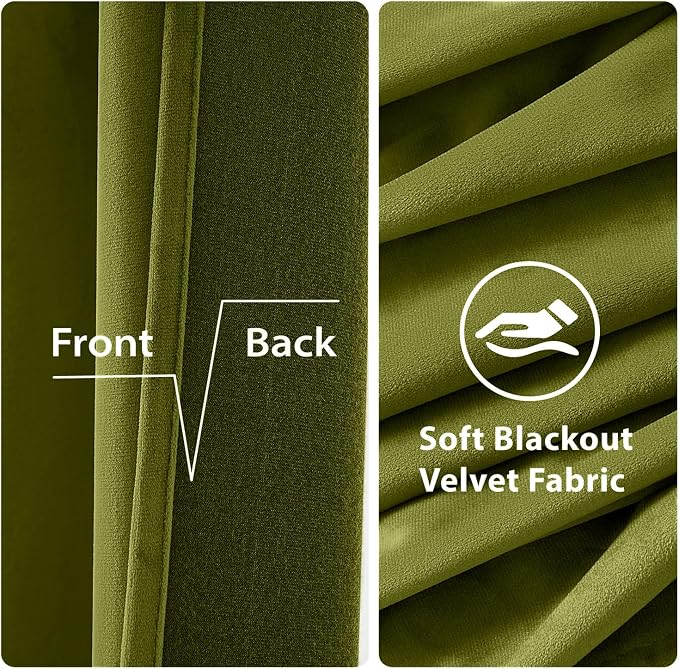 MIULEE Velvet Curtains Moss Green 52 x 96 Inch Length Set of 2 | Grommet Drapes - Image 3