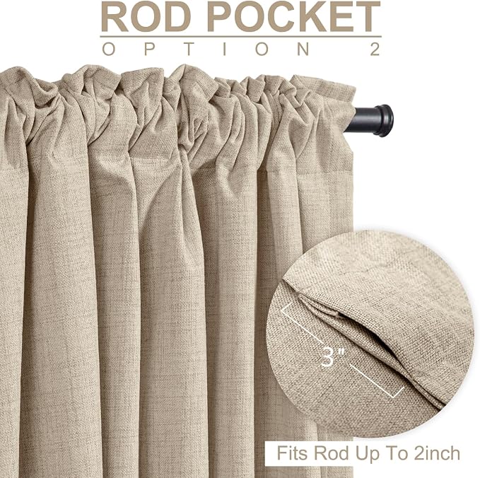 Linen Textured Total Blackout Sliding Door Curtains 90 Inches Long, Oatmeal | - Image 4