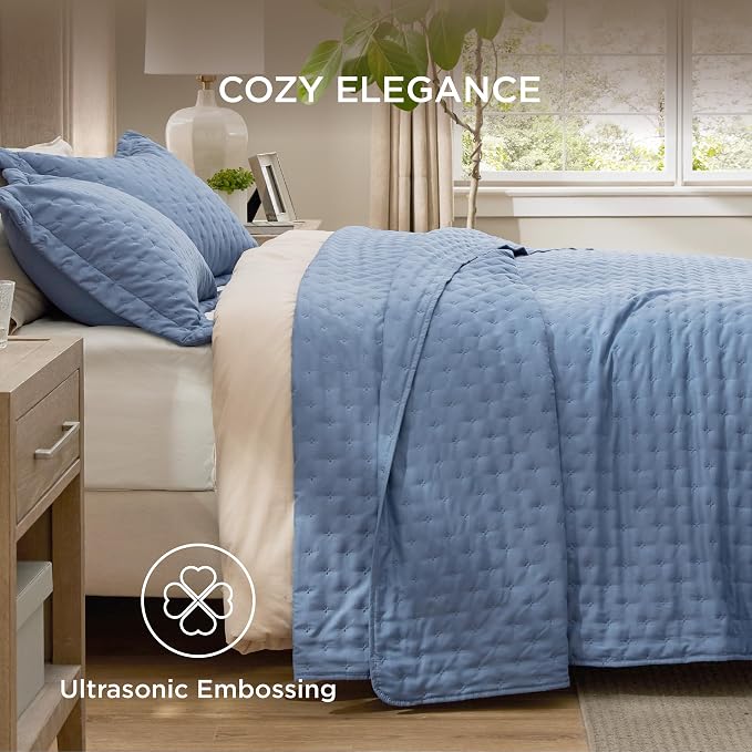 Bedsure Quilts Queen Size Bedspread, Thin Comforter, Mineral Blue Coverlet | - Image 4