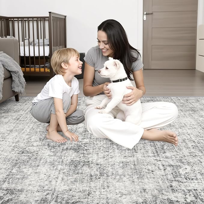 Area Rug Living Room: 3x5 Modern Washable Soft Carpet Black Grey | - Image 8