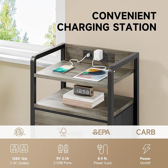 Lazzanto Nightstand with Rear Charging Station, LED Light, 4 Drawers, 2 USB-A - Image 4