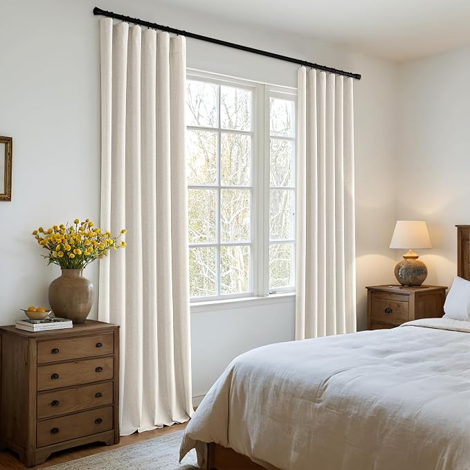 MIULEE 100% Blackout Back Tab Pleat Linen Curtains 50" Wx84 L, Birch | 2 Panels - Image 2