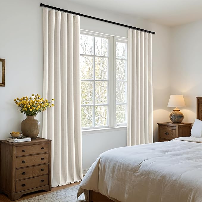 MIULEE 100% Blackout Back Tab Pleat Linen Curtains 50" Wx92 L, Birch | 2 Panels - Image 2