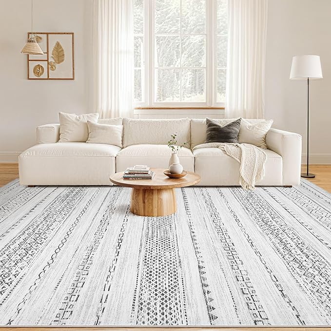 Nakagishi Boho 6x9 Area Rug Living Room Rugs Machine Washable Gray | Soft - Image 4