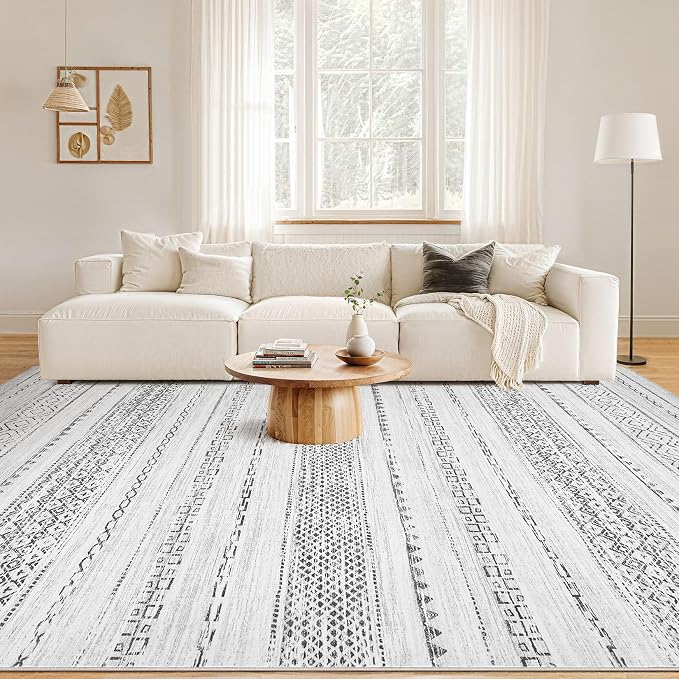 Nakagishi Boho 10x12 Area Rug Living Room Rugs Machine Washable Gray | Soft - Image 4