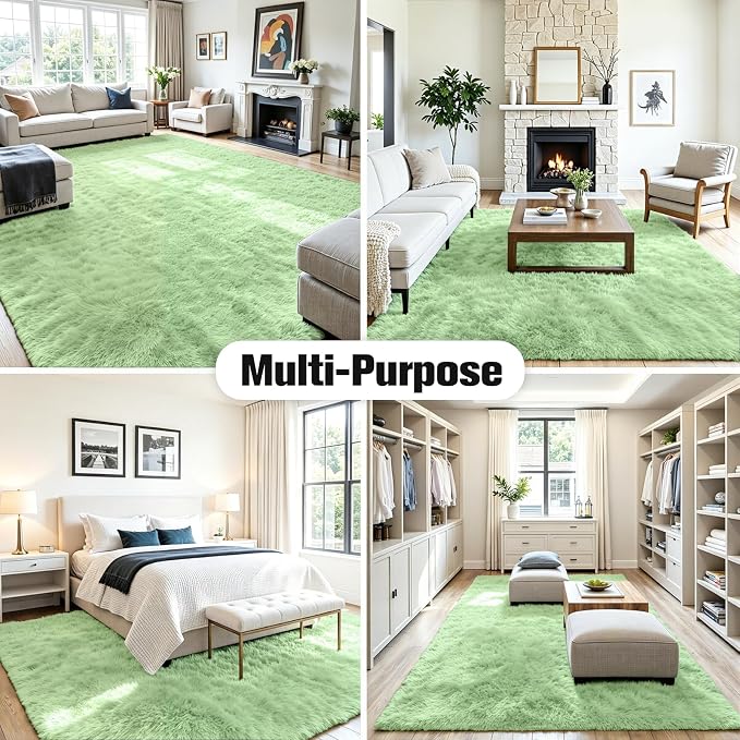 8x10 Fluffy Area Rug for Living Room: Non-Slip Light Green Bedroom Carpet | - Image 9