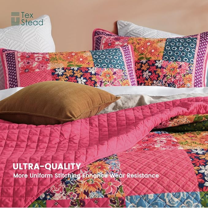 King Quilt Set - Washed Quilted Patchwork Comforter Coverlet, Lightweight - Image 6