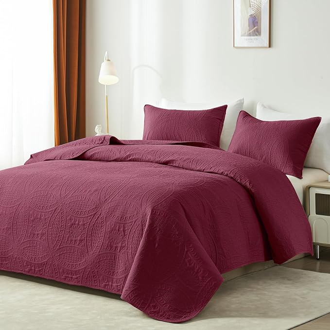 akkialla 118"x106" Burgundy California King Quilt Set, Oversized Floor-Length - Image 2