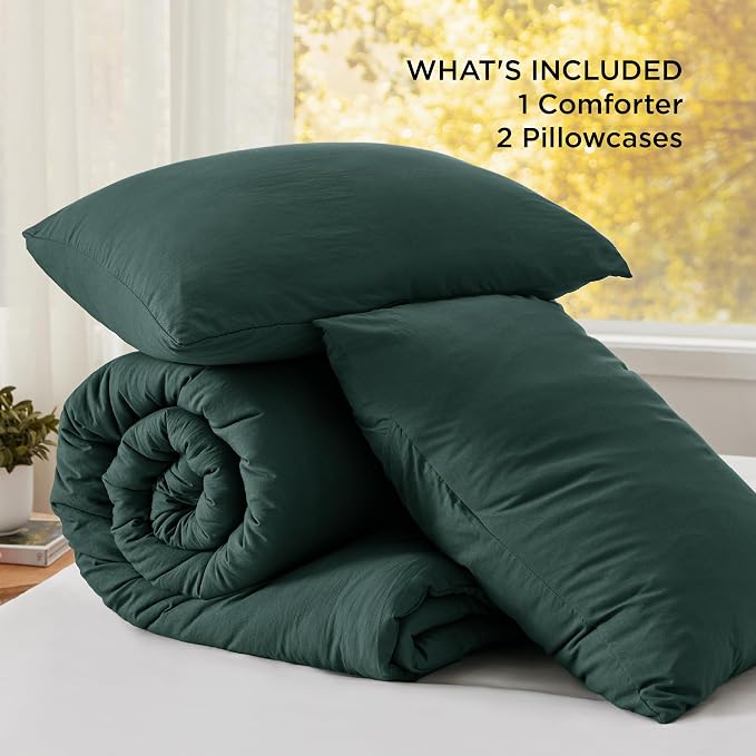 Bedsure Oversized King Comforter Set, Forest Green Soft Prewashed Bedding - Image 6