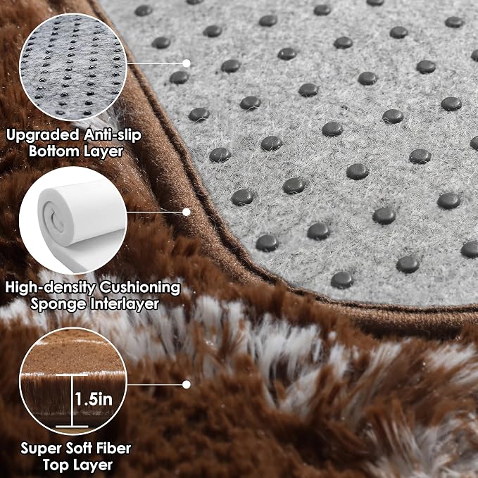 6x9 Area Rugs for Living Room Bedroom, Large Fluffy Brown and White Throw Rug - Image 4