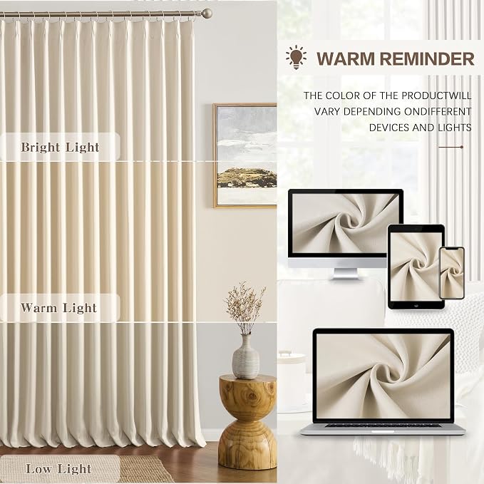 Cream Beige Curtains 72 inch Wide x 108 inch Long 2 Panels - Image 7