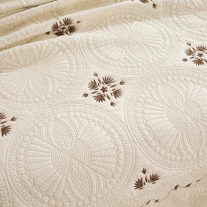 ROOMLIFE Quilt Set Floral Leaves 3D Embroidery Pattern 3 PCS 100% Cotton - Image 5