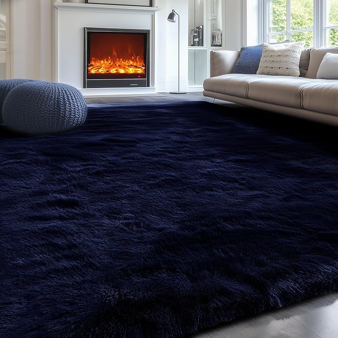 Dark Navy Blue Rugs for Living Room 5x7 Ft, Plush Area Rugs for Bedroom by PAGISOFE