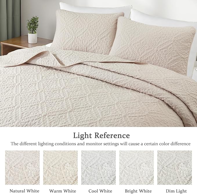Exclusivo Mezcla King Quilt Set, Brich Beige | Lightweight Soft Bedspreads - Image 3