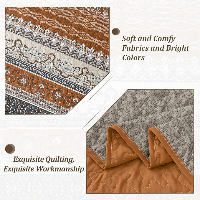 WONGS BEDDING Boho Quilt Set Full, Ultra Soft Lightweight Bedspread - Image 5