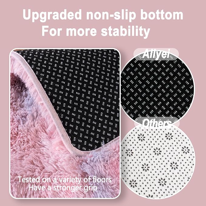 Soft Runner Rugs for Bedroom Hallways, 2x5 Abstract Pink Fluffy Shag Throw Area - Image 5