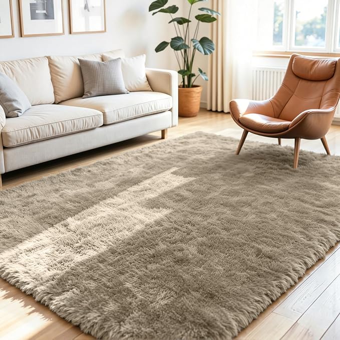 4x6 Fluffy Area Rug for Living Room: Non-Slip Grey Camel Bedroom Carpet | Ultra by Oriannal