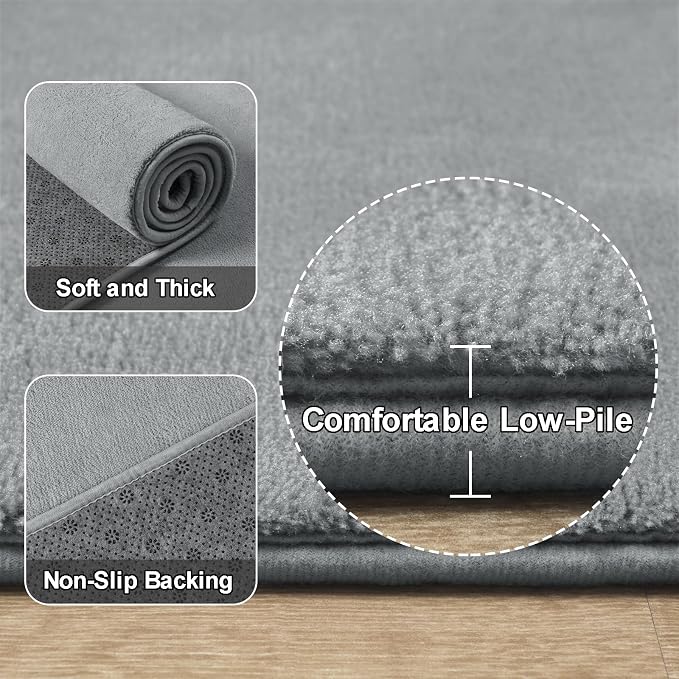 Large Modern Area Rugs for Bedroom Living Room, 6x9 Feet Grey Thickened Memory - Image 3