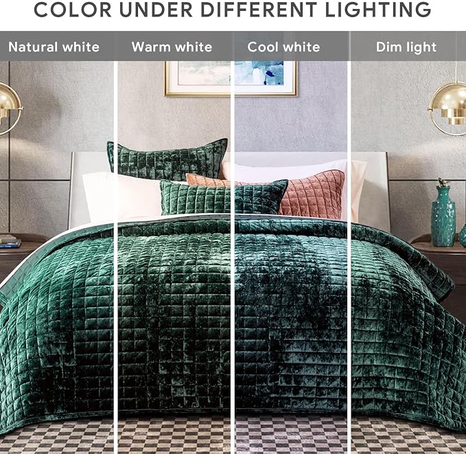 RECYCO Channel Box Stitch Velvet Quilt Set, King Size, Emerald Green | Ultra - Image 7