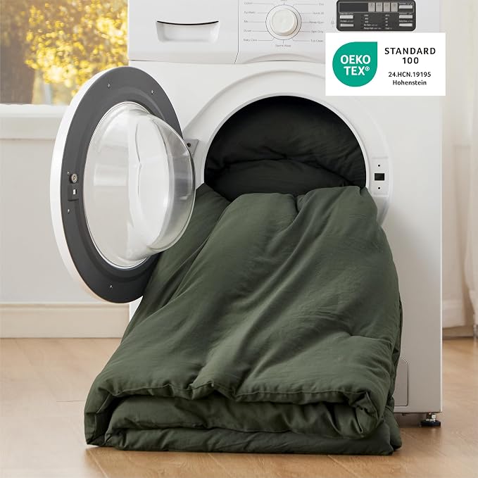 Bedsure Oversized King Comforter Set, Dark Green Soft Prewashed Bedding - Image 5