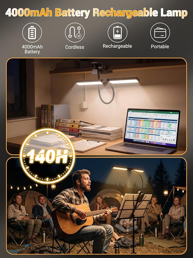 Clip on Light, 100 LEDs+10 Brightness+5 Colors Foldable Music Stand Light | - Image 4