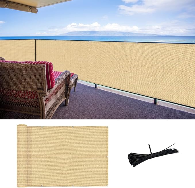 3'x16' Sand Balcony Privacy Screen Fence Windscreen 90% UV Block | 90% privacy by SUNLAX