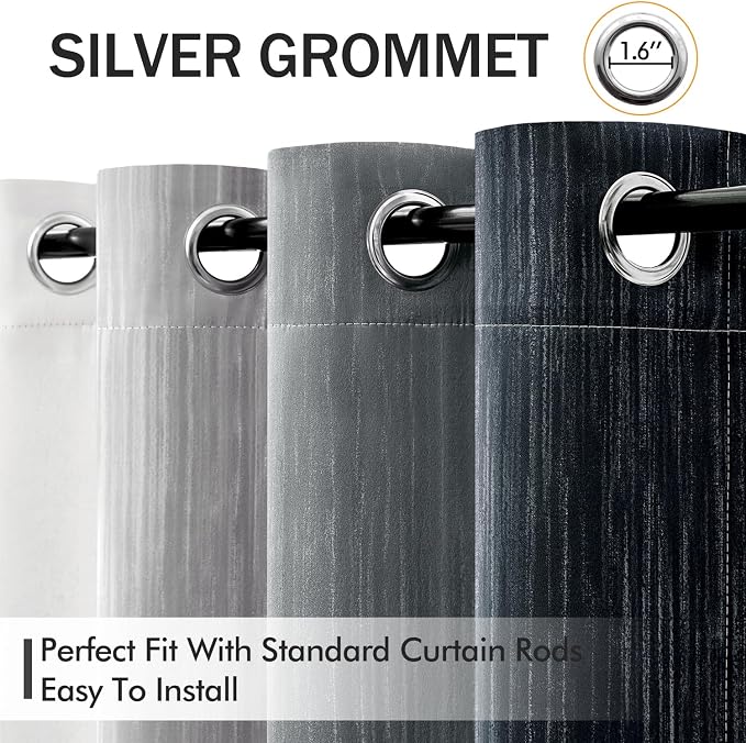 MIULEE Black and Greyish White Ombre Blackout Curtains 52Wx84L Set of 2 | Full - Image 2