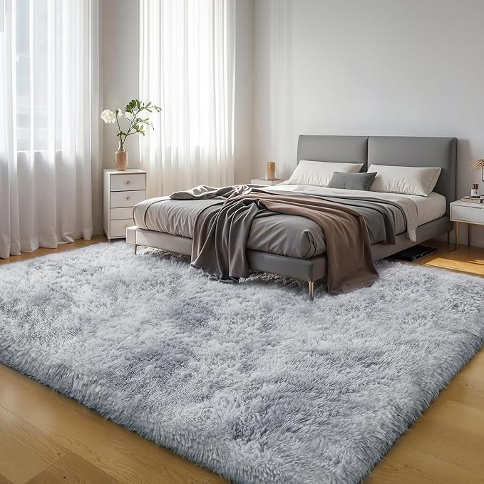 KICHOWUA 5x8 Thick Light Grey Fluffy Shag Rug - Image 7