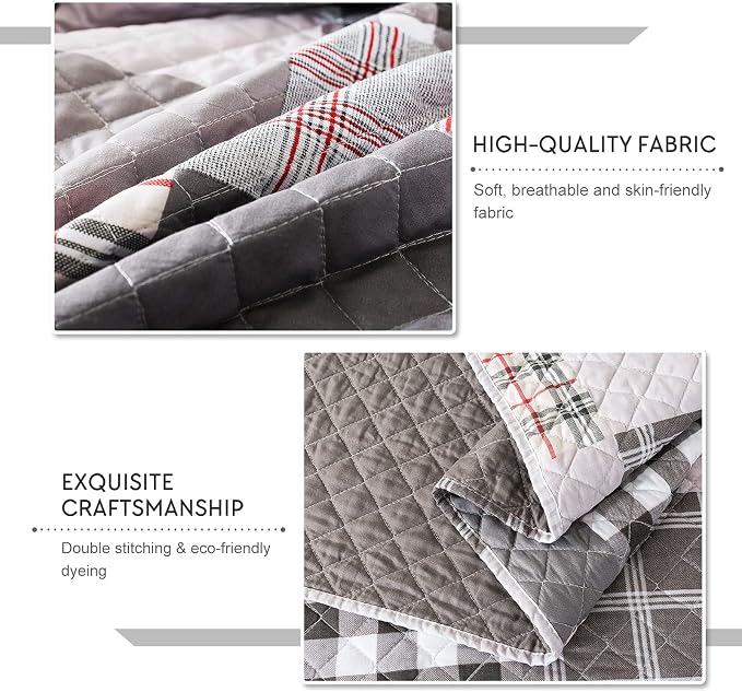 Quilt Set 3-Piece Oversized Quilted Bedspread Coverlet Set Grey European - Image 4