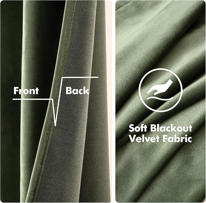 MIULEE Velvet Curtains Olive Green 52 x 84 Inch Length Set of 2 | Grommet Drapes - Image 3
