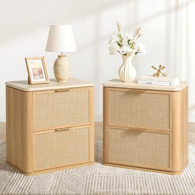 NightStand Set of 2, 23.11" W Rattan Nightstand by LogMith