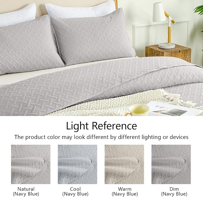 FLYMME Light Grey Twin Quilt Bedding Set Thin Lightweight Bedspreads, Soft - Image 5