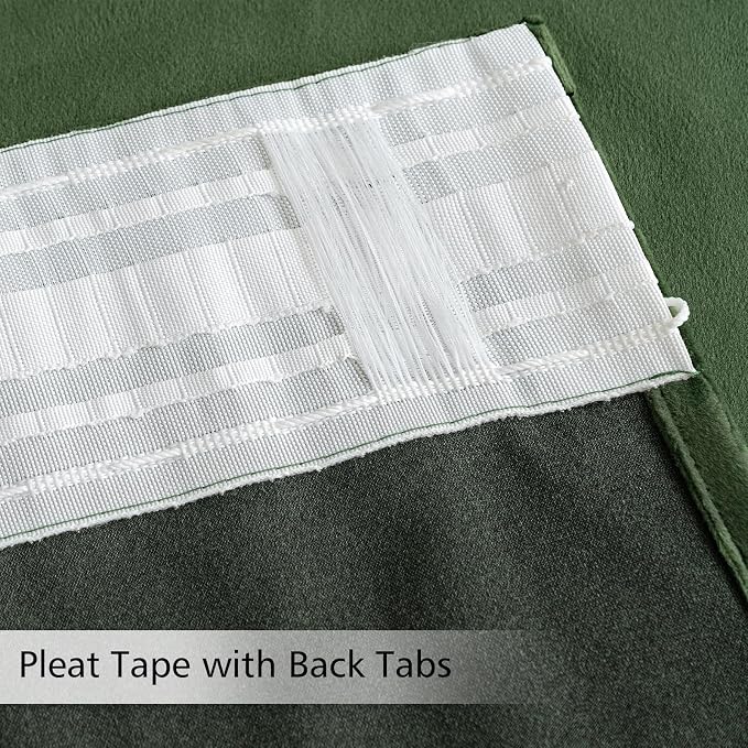 MIULEE Olive Green Velvet Pinch Pleat Blackout Curtains W52 X L102 Inches | 2 - Image 3